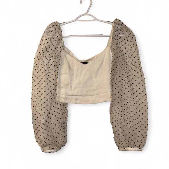 Zara White Top with Sheer Polka Dot Sleeves - Picture 3 of 9